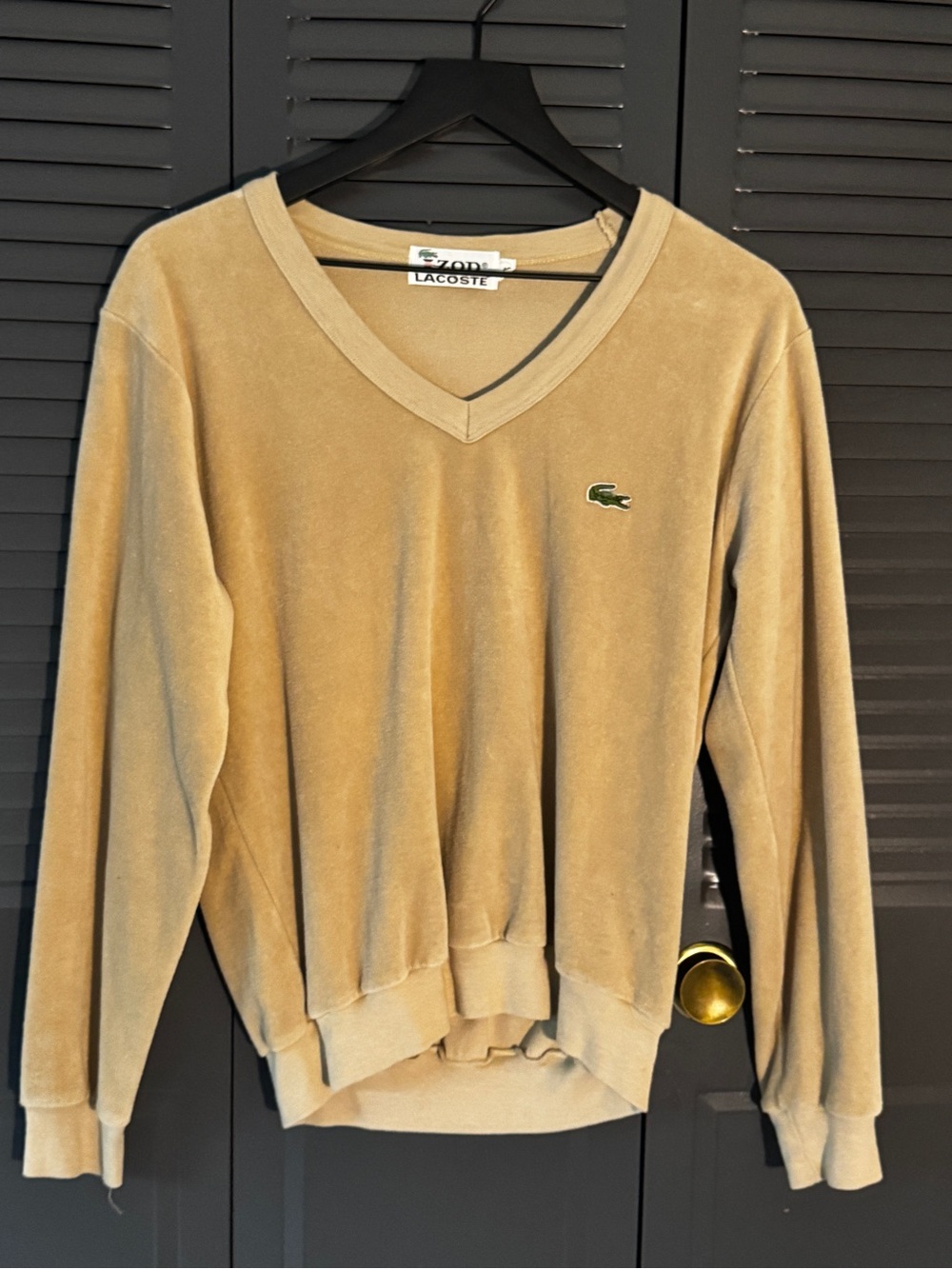 Vintage Lacoste V-Neck Velour Pullover in Camel